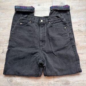 L.L.Bean Flannel Lined Jeans 26x28 Black Denim Plaid Lining Straight Leg Vintage